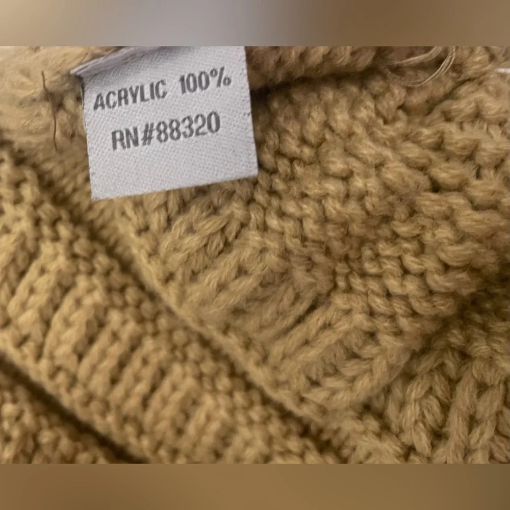 CC-Cozy Tan Knit Beanie with Faux Fur Pom - Picture 5 of 7